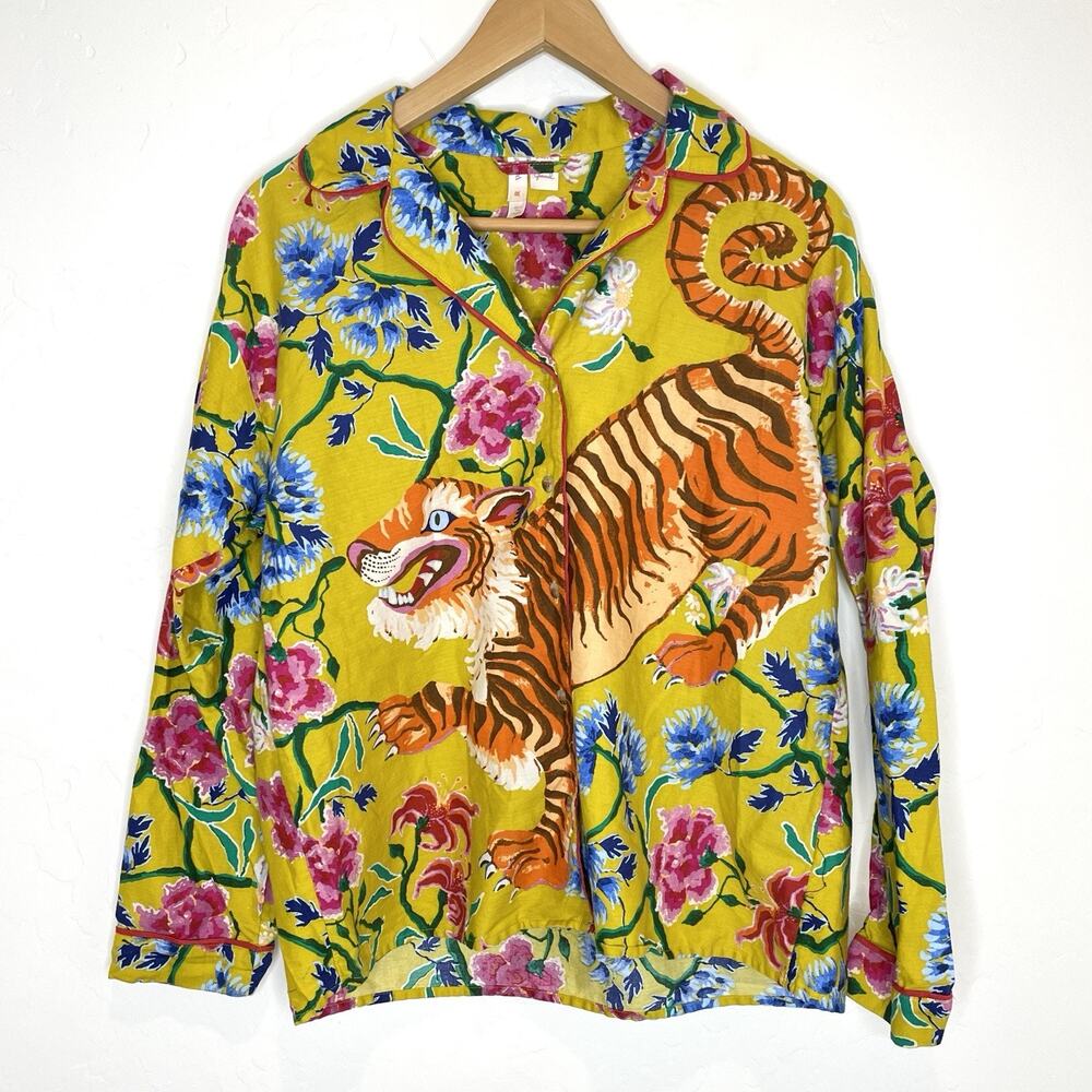 Lyrebird Anthropologie Cloud Flannel Pajama Top Tiger Paige Gemmel Womens Small